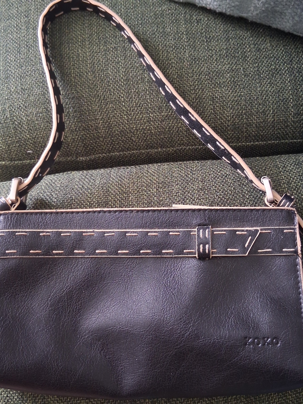 XOXO Black Faux Leather Shoulder Bag with Contrast Stitching